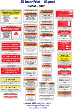 100-102_Solar Safety Labels- Pack of 43-2014, 2017 and 2020 NEC Pack -Solar Label Pack- 43 Premium UV Resistant Solar PV Safety Warning Photovoltaic System Labels