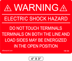 warning label #150-124 do NOT touch TERMINALS